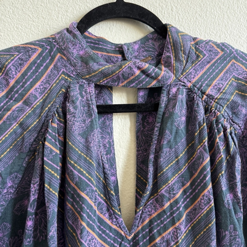 Free People Tunic Womens Walking‎ On A Dream Purple Keyhole Boho Top Lagenlook S